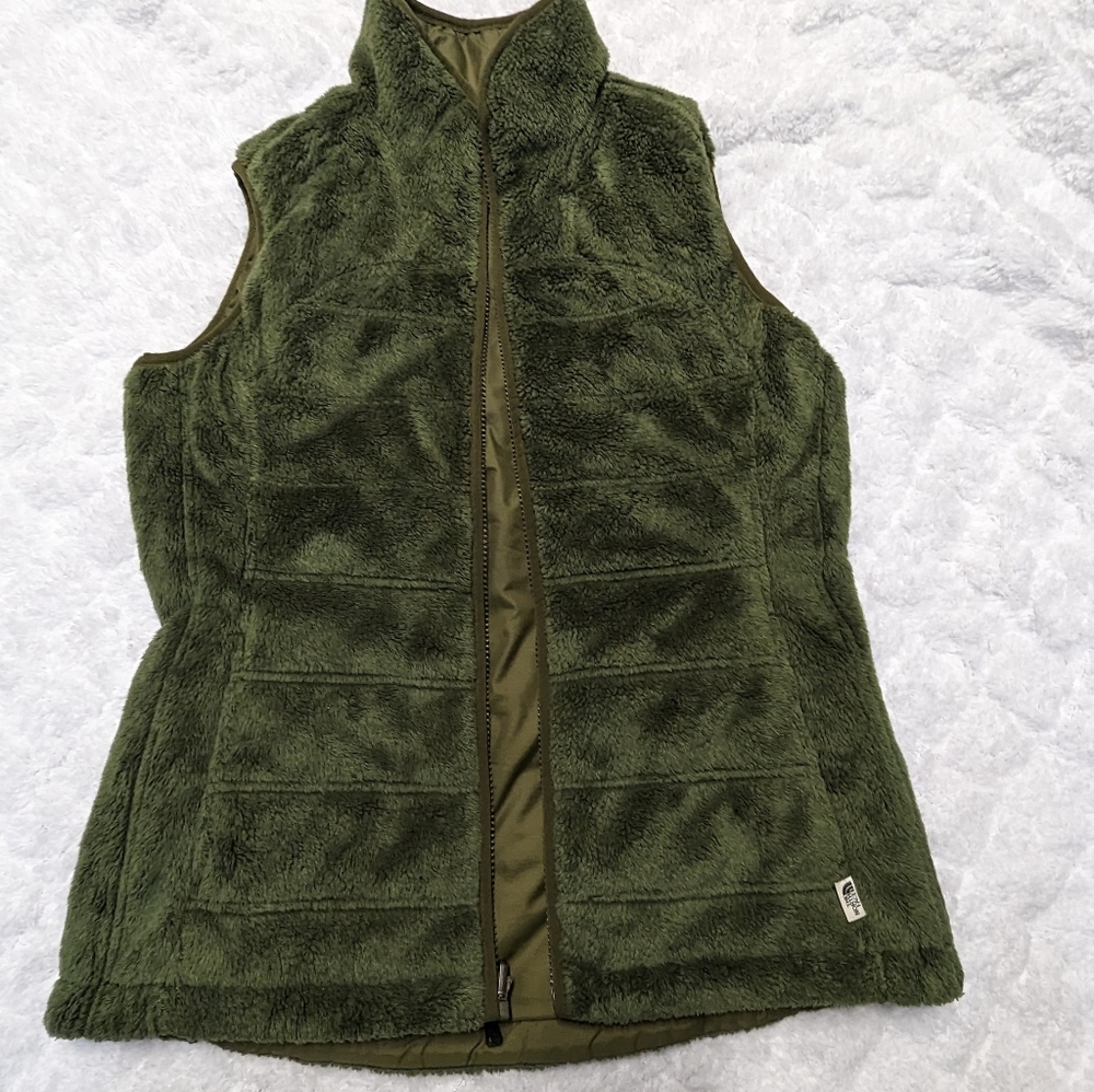 The North Face Mossbud Olive Green Reversible Fleece Lined Women's Vest Sz Small - Picture 2 of 9